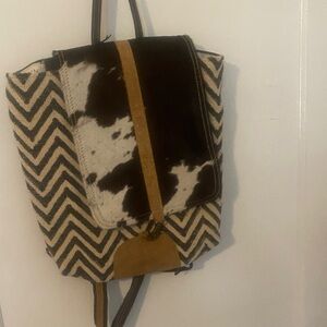 Myra Bag Black and White Chevron Cowhide Backpack